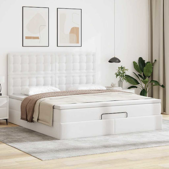 Κρεβάτι King Size με Στρώμα 180x200cm Λευκό Κρεβάτι King Size με Στρώμα 180x200cm Λευκό