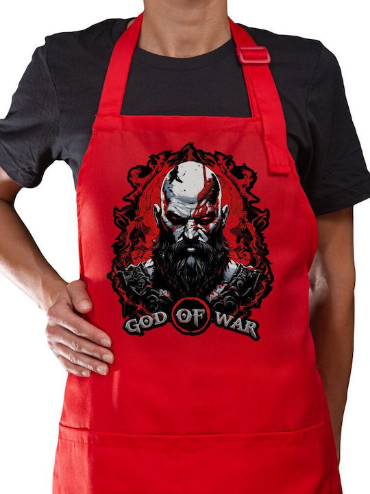 God War Langer Kochschürze mit Taschen Rot Erwa...