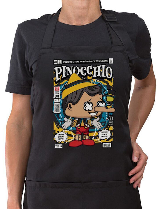 Pinocchio Long Chef Apron with Pockets Black Adult