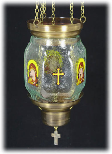Hängende Schiebbare Hexagonale Vigilienlampe Jungfrau Maria Transparent Abmessung 20 x 12 cm