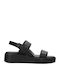 Leather Women's Flat Sandals with Strap in Black Color