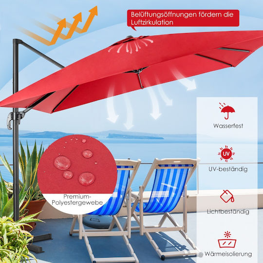 Hängender Rundschreiben Metall Rote Garten- und Terrassen-Sonnenschirm F2.73xY2.73m