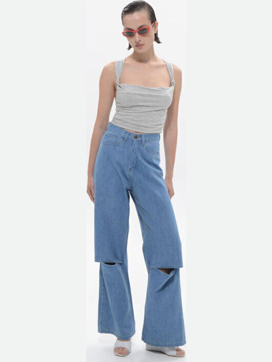Ψηλόμεσο Γυναικείο Jean Παντελόνι Καμπάνα Mid Blue