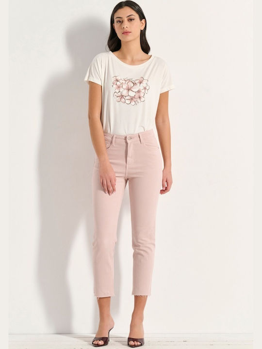 Hoch tailliert Damenjeans in Gerader Linie Rosa