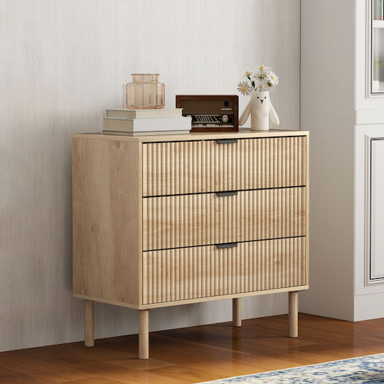 Wooden Chest of Drawers with 3 Drawers Oaks 80x40x77.5cm