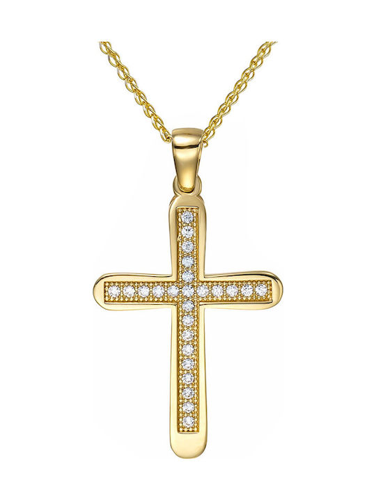 Papoulidis Jewellery Γυναικείος Χρυσός Σταυρός 14Κ Διπλής Όψης χωρίς Αλυσίδα