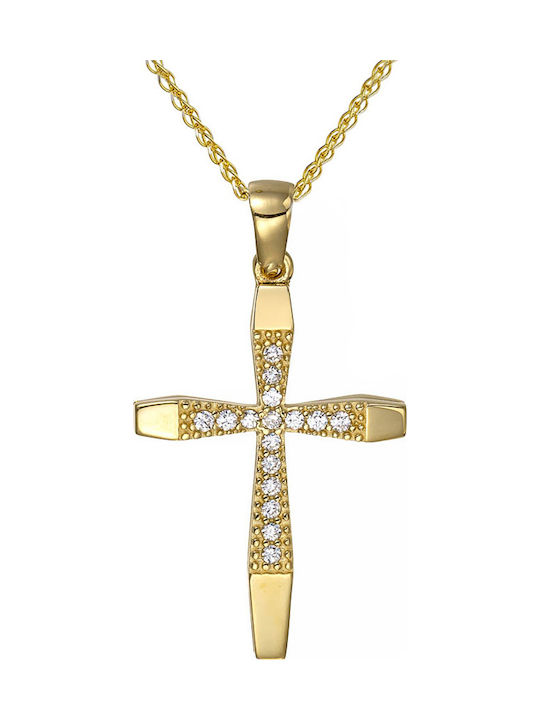 Papoulidis Jewellery Γυναικείος Χρυσός Σταυρός 14Κ Διπλής Όψης χωρίς Αλυσίδα