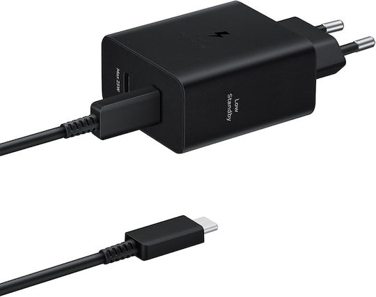 Samsung Φορτιστής με 2 Θύρες USB-C και Καλώδιο USB-C - USB-C 50W Power Delivery Μαύρος (EP-T5020X)