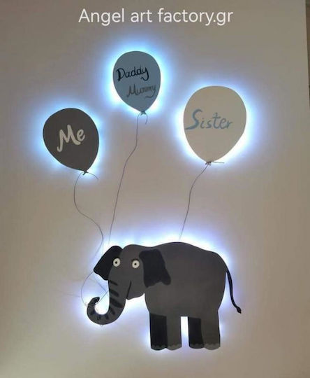 Aplice de perete din lemn pentru copii "Elefant cu baloane"