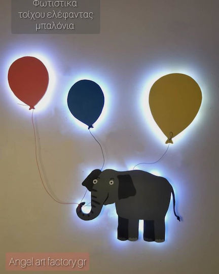Aplica de perete din lemn pentru copii "Elefant cu baloane"