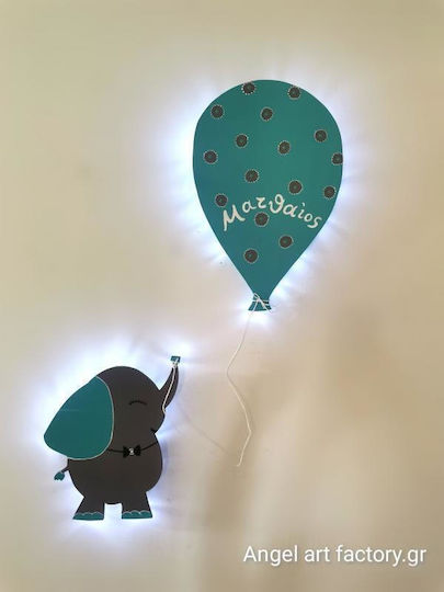 Aplica de perete din lemn pentru copii "Elefant Balon" Nume