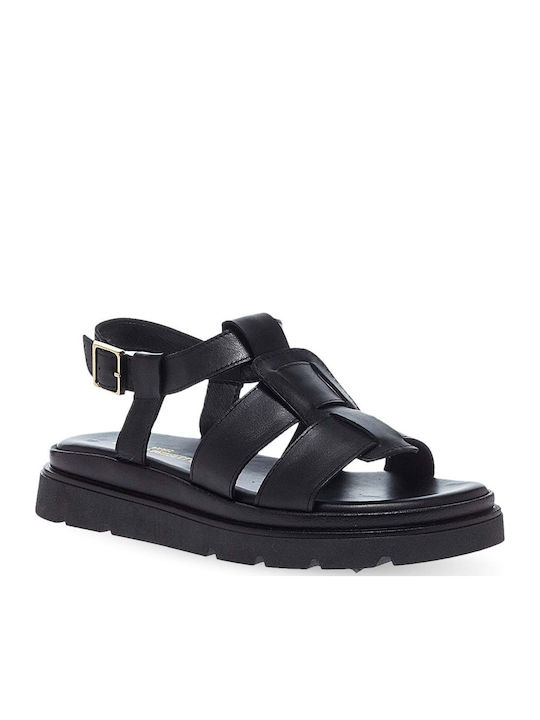 Leder Flache Sandalen für Damen in Schwarz Farbe