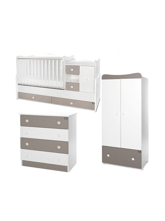 Beboulino Nursery Furniture Set with Bed, Nursery Drawer, Changing Table & Wardrobe White / Gray