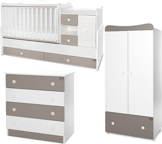 Beboulino Nursery Furniture Set with Bed, Nursery Drawer, Changing Table & Wardrobe White / Gray