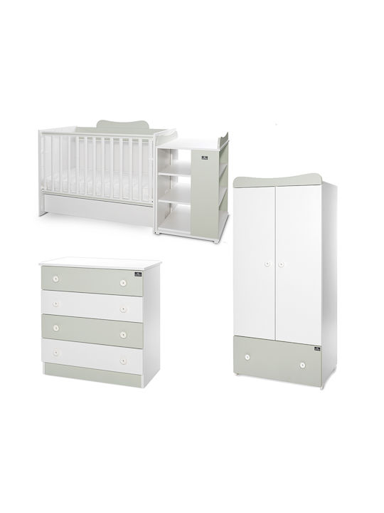 Beboulino Nursery Furniture Set with Bed, Nursery Drawer & Wardrobe White / Gray