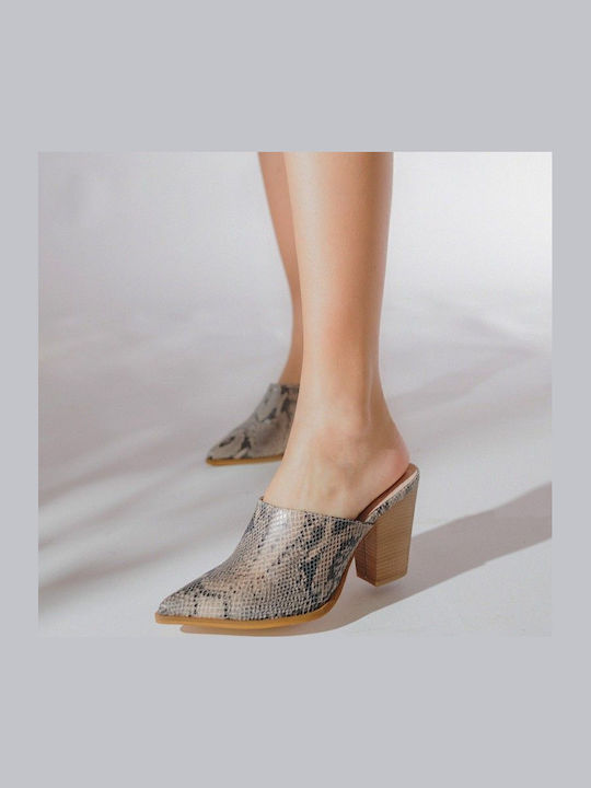 Silia D Mules με Ψηλό Τακούνι σε Γκρι Χρώμα