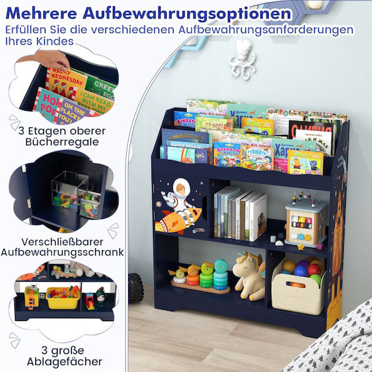 Kids Wooden Bookcase Blue 93x30x100cm