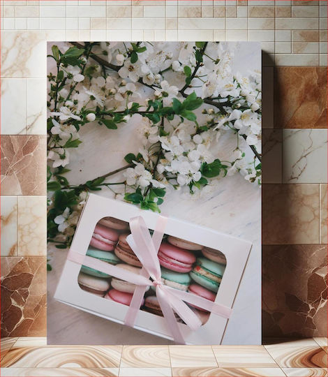 Tablou Cutie Cadou Macarons Flori 80x120