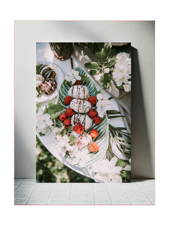 Πίνακας Dessert Flowers Raspberries Επιδόρπιο Λουλούδια Σμέουρα 80x120