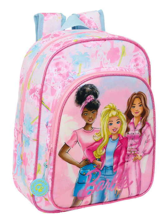 Barbie Painterly Ghiozdan Troler Școală Primară Roz cu Husă pentru Sticlă de Apă