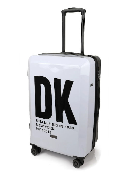 DKNY Μεσαία Βαλίτσα Ταξιδίου Σκληρή Λευκό/μαύρο με 4 Ρόδες Ύψους 68εκ.