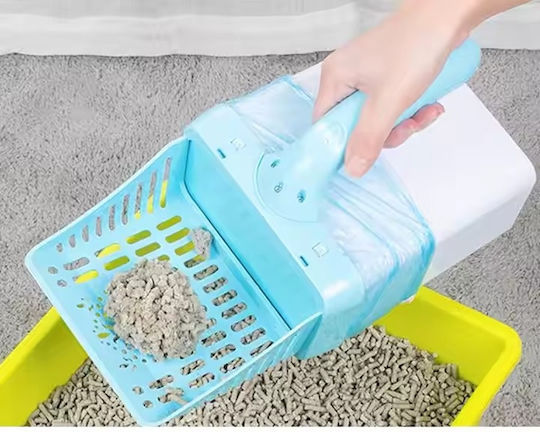 Lingură din plastic pentru litiera pisicii 30 de pungi M16xL8xH30cm Albastru