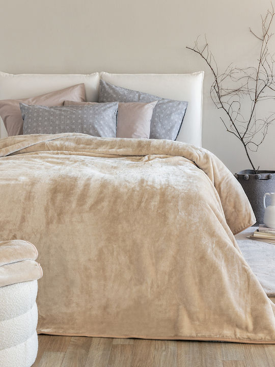 Palamaiki Velours Decke Beigefarbene Einzellige 170x240cm Sandy