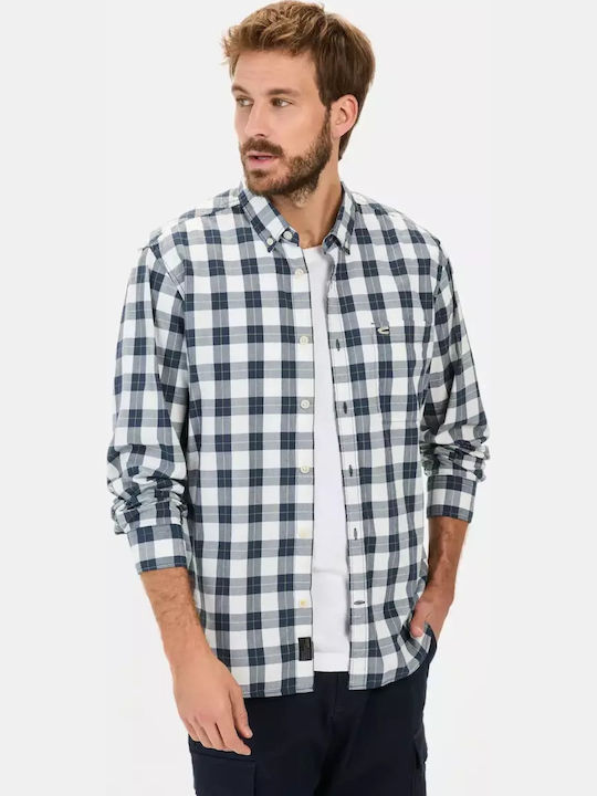 Long-sleeved Cotton Shirt Checked Blue