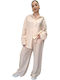 Damen Ecru Set mit Hose mit Gummizug