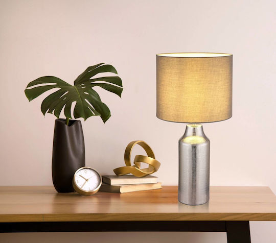 Globo Lighting Kunststoff Tischlampe für Fassung E27 mit Silber Schirm und Basis