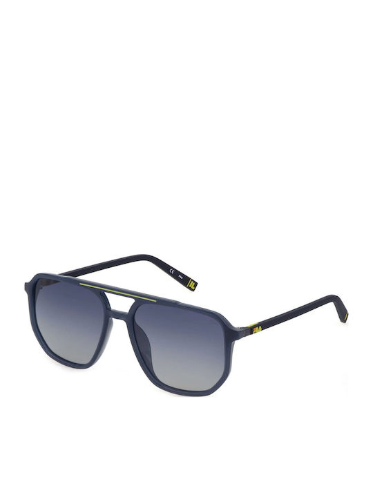 FILA Men's Sunglasses with Navy Blue Plastic Frame and Blue Gradient Lens