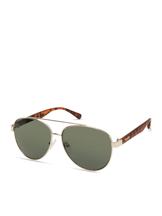 Unisex Sonnenbrille mit Gold Metall Gestell und Grün Linse