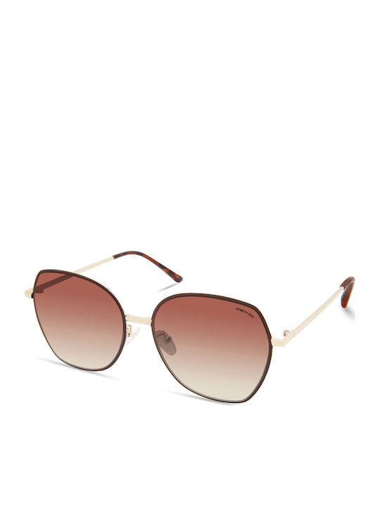 Kenneth Cole Women's Sunglasses with Gold Metal Frame and Brown Gradient Lens