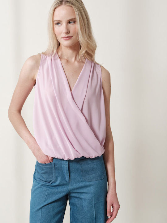 Enzzo Damen Bluse Ärmellos Pink