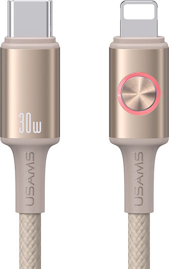 Usams SJ753 Braided / LED USB-C to Lightning Cable 30W Beige 1.2m (SJ753USB02)