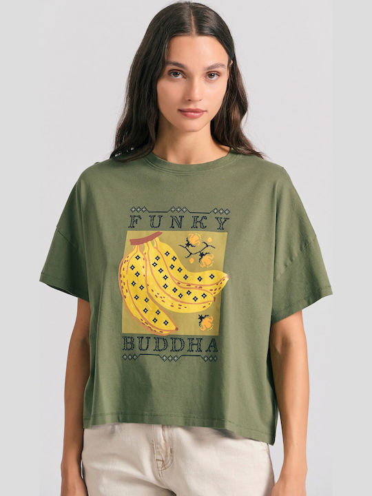 Funky Buddha Γυναικείο Crop T-shirt Hunter Gree...