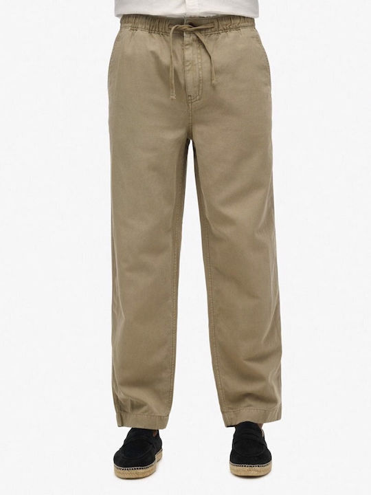Drawstring Men's Chino Trousers Loose Fit Light Khaki Green