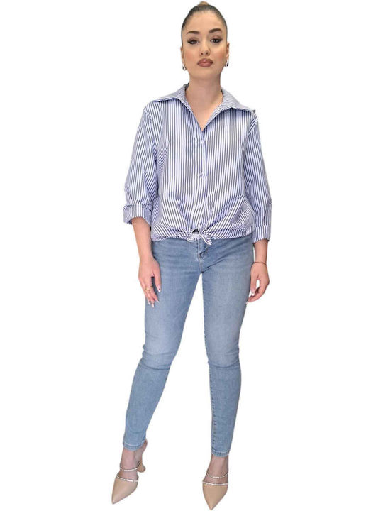 Remix Women's Striped Long Sleeve Shirt Blue