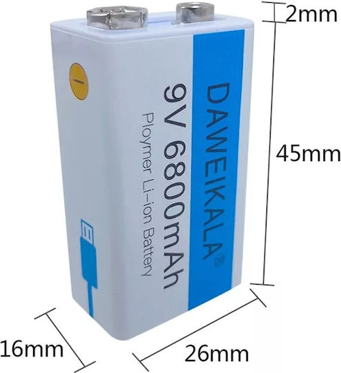 Επαναφορτιζόμενη Type C Μπαταρία 9v Daweikala 6800mah