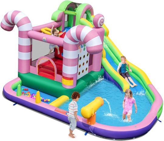 Costway Castel Gonflabil cu Tobogan de Apă Decor Tematic Dulce Distracție Nesfârșită pentru Copii Np11069de