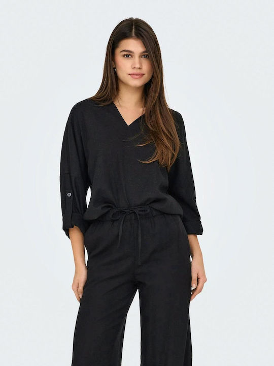 Only Summer Linen Tunic with 3/4 Sleeve Black