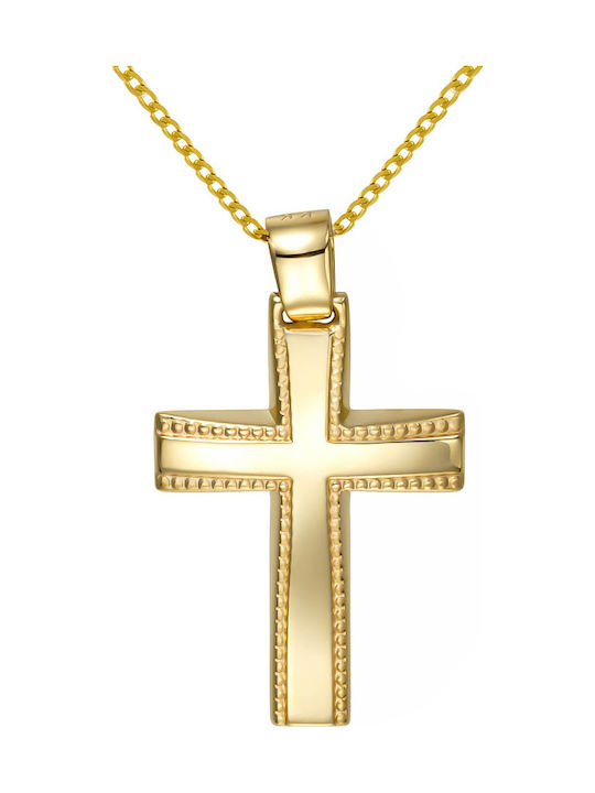 Papoulidis Jewellery Ανδρικός Χρυσός Σταυρός 14Κ Διπλής Όψης χωρίς Αλυσίδα