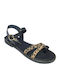 Leather Women's Flat Sandals in Black Color