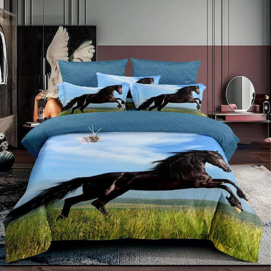 Pucioasa Set Kinderbettbezug Einzel mit Kissenbezug Hellblau 160x220cm
