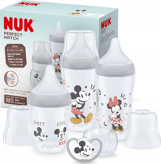 Nuk Σετ Πλαστικά Μπιμπερό Perfect Match Κατά των Κολικών με Θηλή Σιλικόνης για 0+ μηνών Γκρι 260ml