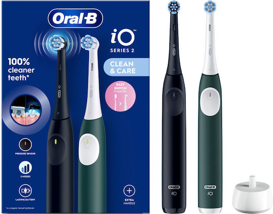 Oral-B iO Series 2 Electric Toothbrush with Pressure Sensor and Travel Case Night Black / Forest Green