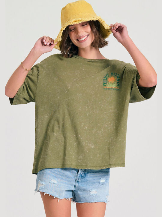 Γυναικείο Oversized T-shirt Ριγέ Χακί