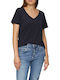 Red Label Women's Blouse Short Sleeve with V Neckline Dark Blue