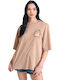 Women's Oversized T-shirt Striped Brown