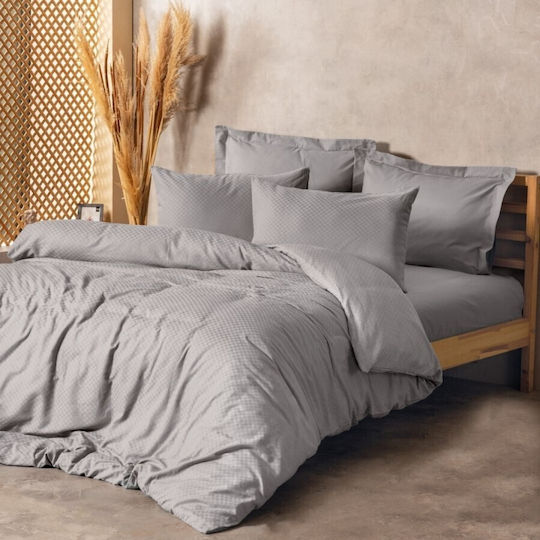 Cotton Box Duvet Cover Set Cotton Double with 2 Pillowcases & 1 Sheet 200x220 Gray